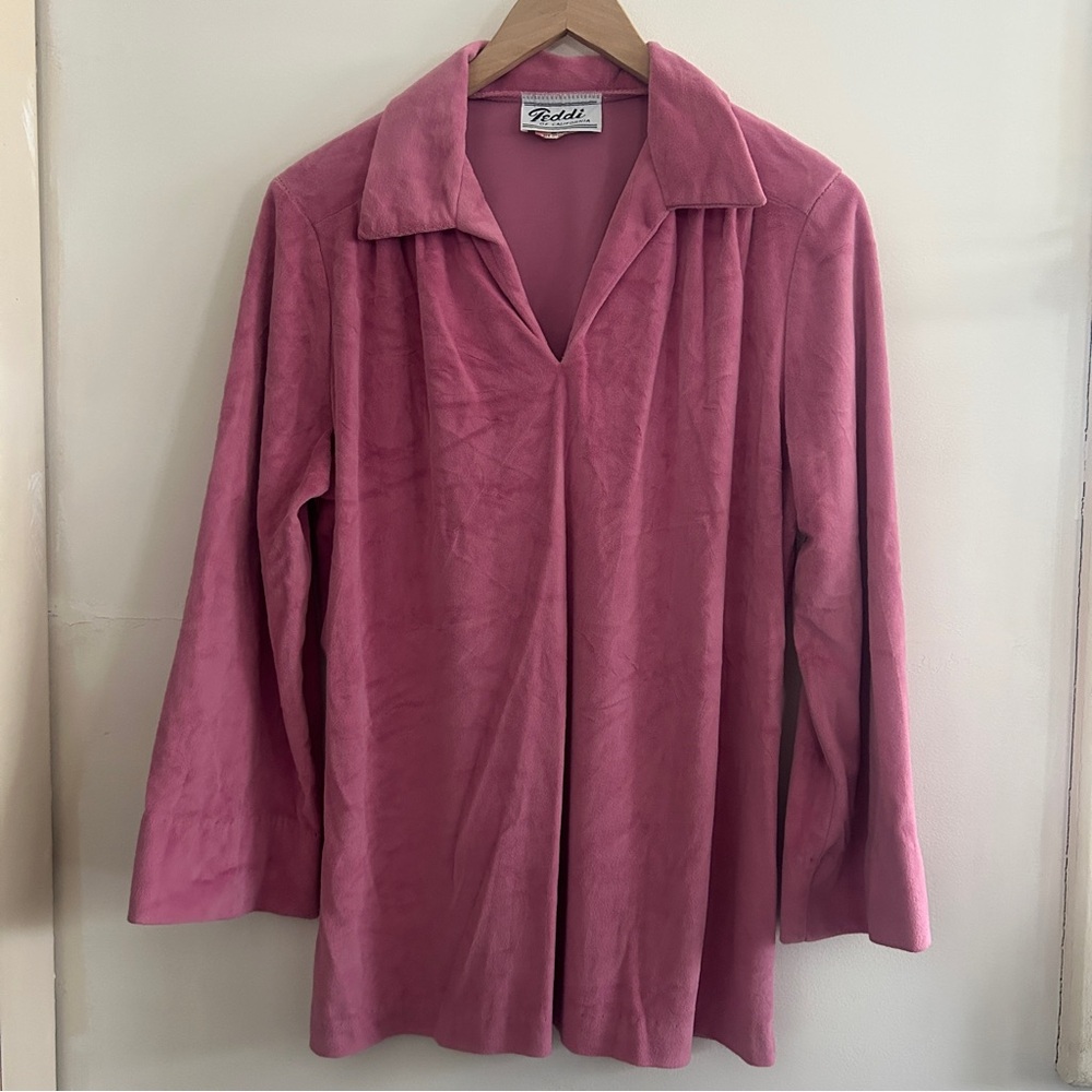 Teddi of California Pink Long Wide Sleeve Collared Top